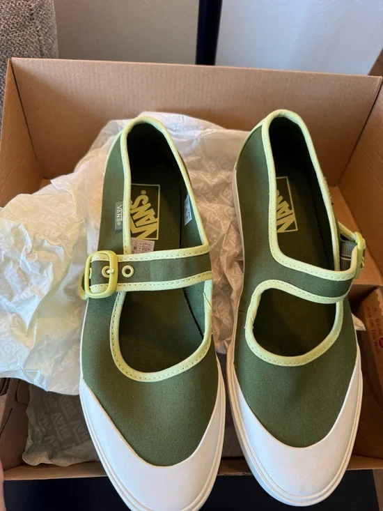 Vans Olive Green Mary Jane Sneakers with Cream Trim - Picture 5 of 7